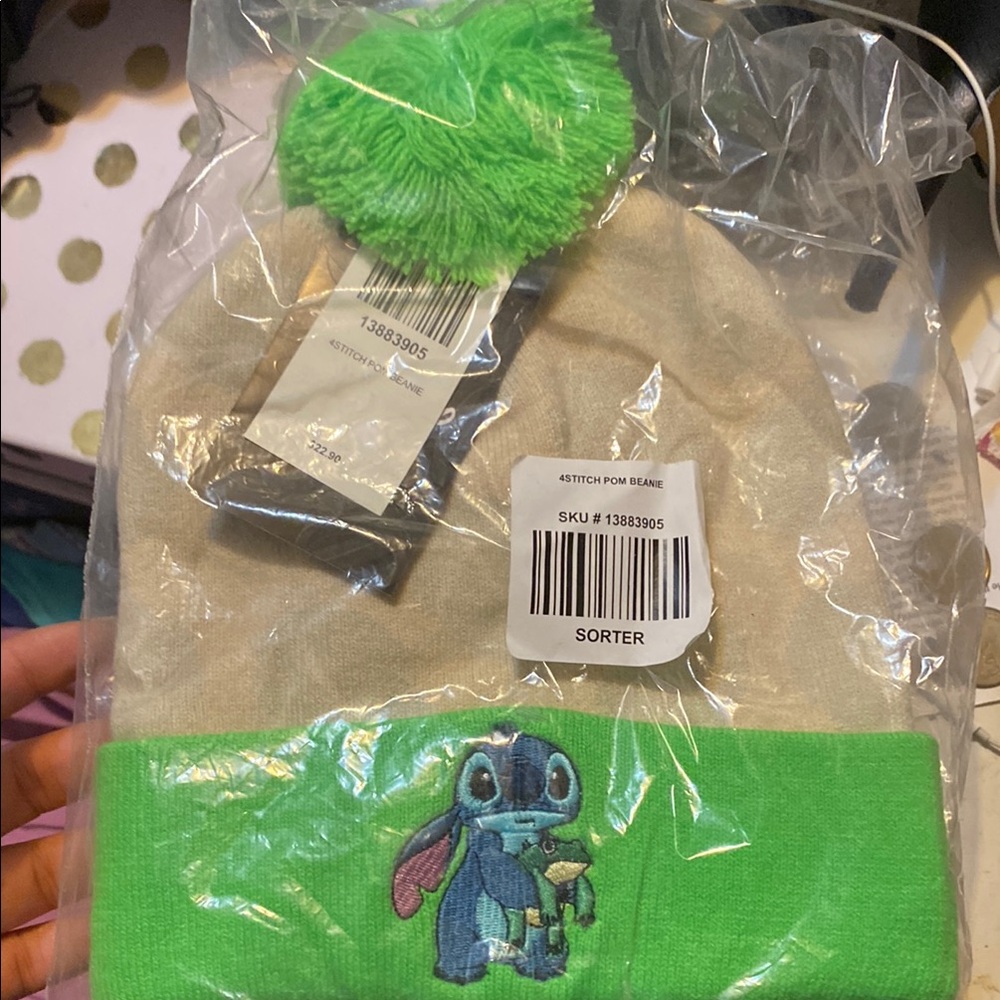 Stitch Beanie with Green Pom Pom